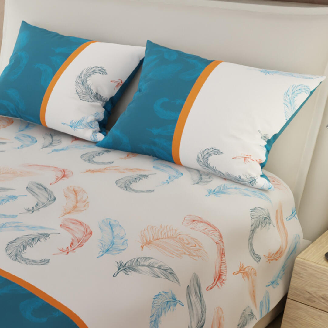 Plumas Juego de Sábanas Cama 135x200+35cm, Boho étnico Ropa de Cama  Estampada Microfibra, 4 Piezas - 1 Sábana Bajera y 1 Sábana Encimera y 2  Funda de